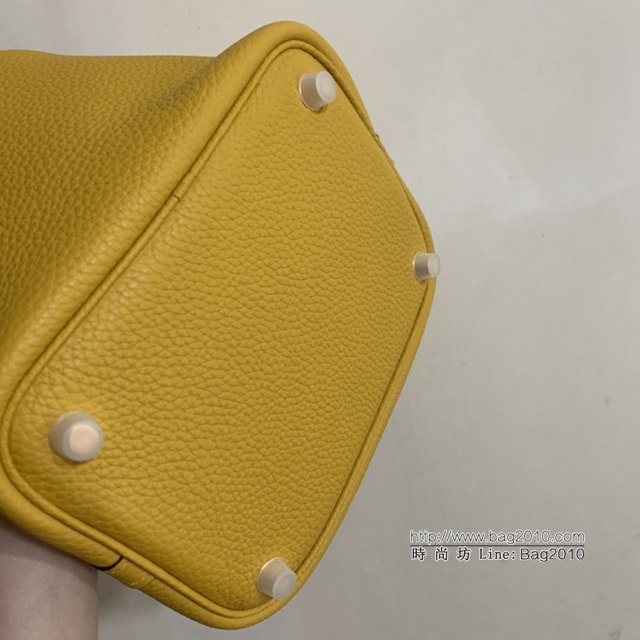 Hermes手提包 愛馬仕Picotin菜籃子女包 18cm TC皮 手工蜜蠟線縫製 琥珀黃  tdh2016